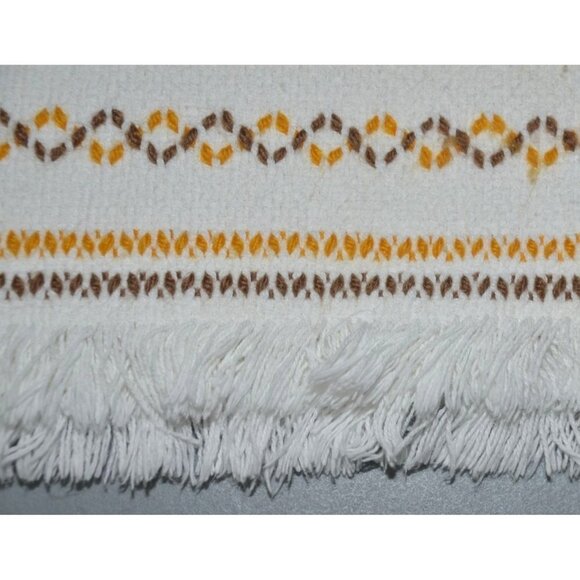 Vintage White Yellow & Brown Woven 45" X 32" Lap Throw Blanket Fringe Trim - Picture 4 of 5